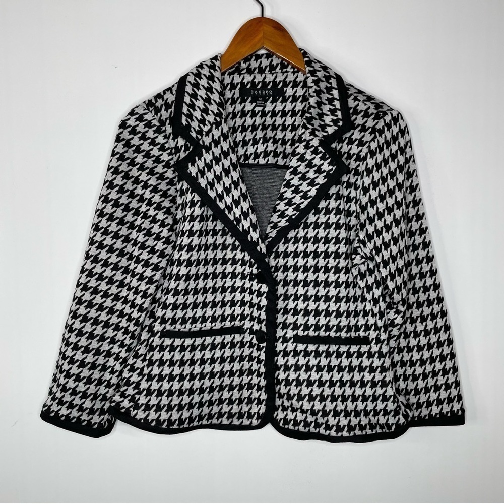 Sandro Studio Houndstooth Knit Blazer Medium‎